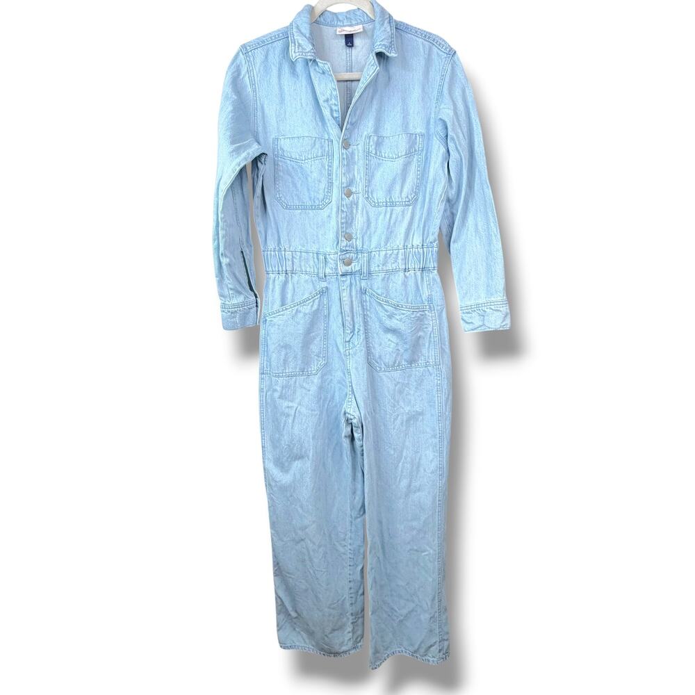 Universal Thread Light Wash Button Utility Denim Wide Leg Relaxed Fit Jumpsuit - Picture 4 of 9